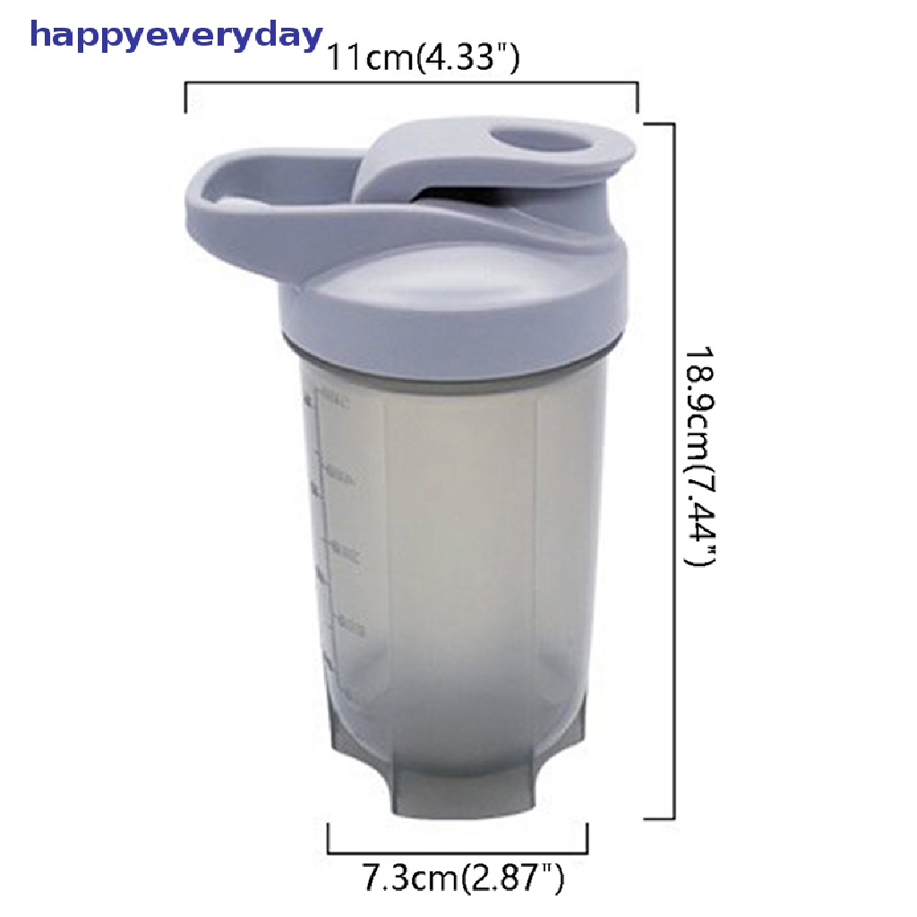 [happy] Botol Shaker Bubuk Portabel Botol Air Anti Bocor Untuk Gym Fitness Training Sport Mixing Cup Dengan Skala [ID]