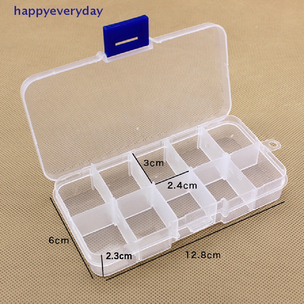 [happy] 10grids Kotak Penyimpanan Plastik Transparan Adjustable Untuk Komponen Kecil Perhiasan Tool Box Manik Pil Organizer Nail Art Tip Case [ID]