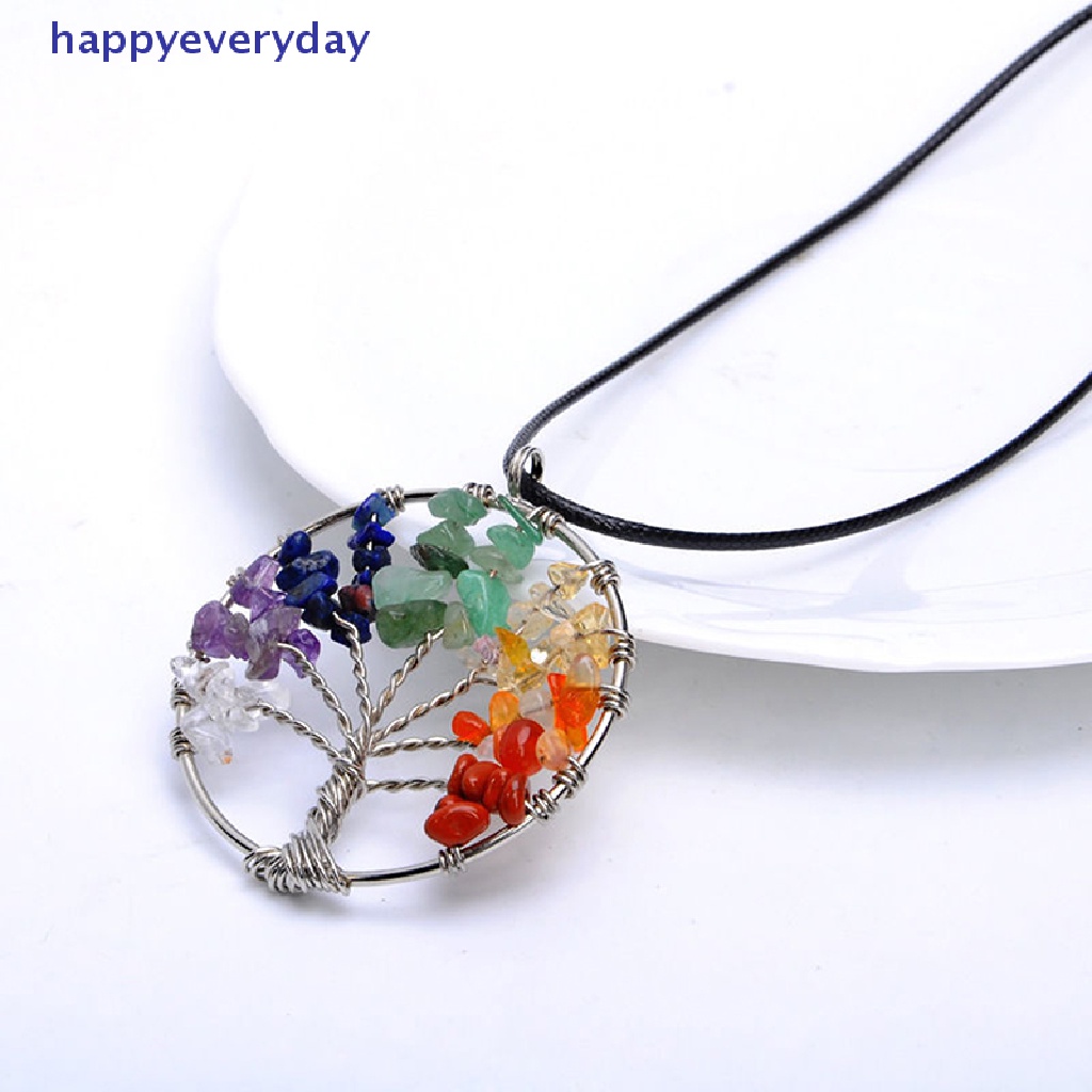 [happy] Kalung Liontin Pohon Kehidupan Panas Natural Crystal Gemstone 7 Chakra Healing [ID]