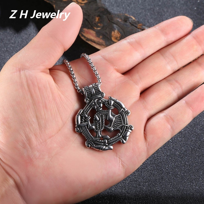 [Z H Jewelry] Vintage Viking Viking Hip Hop Liontin Fashion Pria Dan Wanita Anti Karat Kalung Punk Pesta Rock Titanium Steel Perhiasan Aksesoris