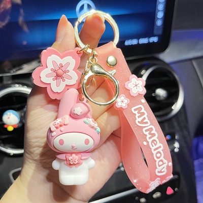 Hadiah Gadis Gantungan Kunci Pink Lucu 3D Sakura Hewan Warna Emas Mobil Rumah Gantungan Kunci Tas Ponsel Case Bluetooth Earphone Cover Charms Liontin Dengan Tali Anti Hilang