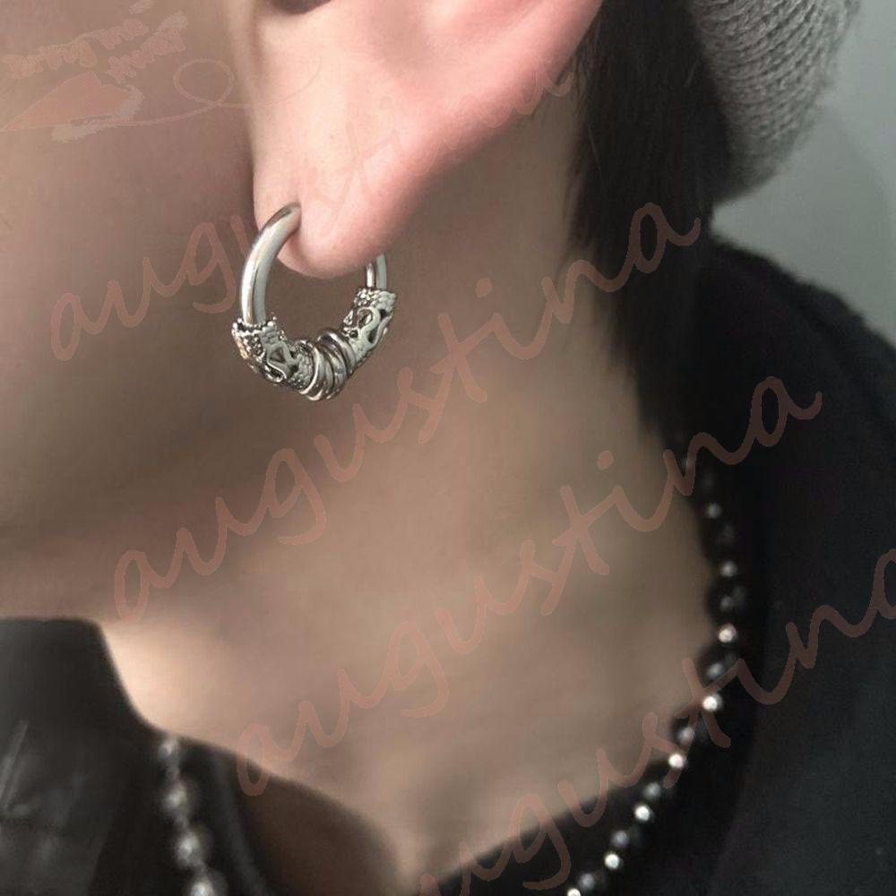 Agustina Pria Anting Hoop Punk Sederhana Wanita Berongga Bulat Hip Hop Gaya Korea Earrings