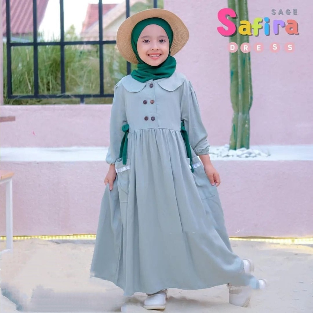 GAMIS STORE - Safira Dress Kids Size 5 - 6 Tahun L XL Besar Matt Cringkle Polos Basic l Gamis Muslim Anak Perempuan Premium