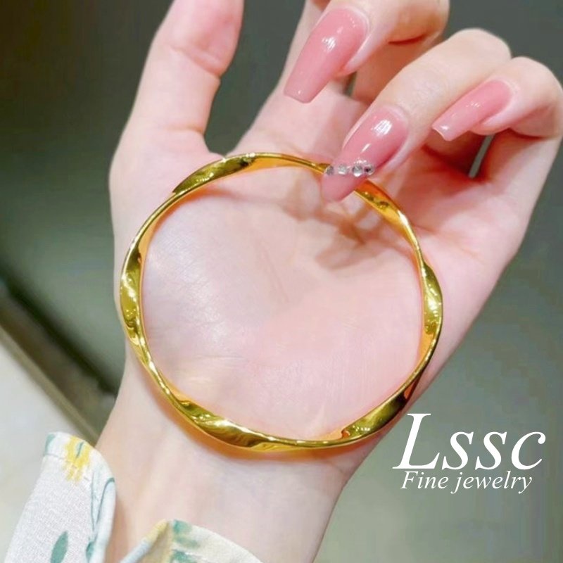 Gelang Titanium Wanita Anti Karat Mobius Tidak Beraturan Emas 18K Cantik Fashion Korea Bangle Aksesoris Perhiasan