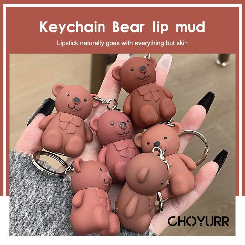 【COD】Lipstick Matte Lucu Bear Gantungan Kunci Beruang Bibir Tanah Liat Mencerahkan Warna Matte Bibir Alami-CH