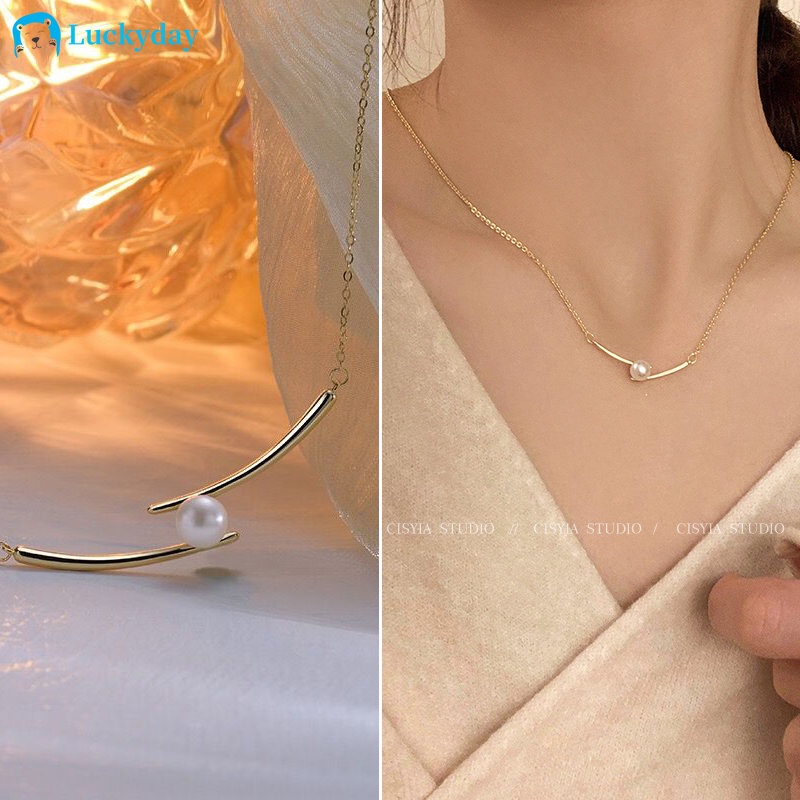 Yeezii Kreatif Mutiara Sumpit Kalung Emas Rantai Liontin Choker Untuk Wanita Aksesoris Perhiasan Sederhana