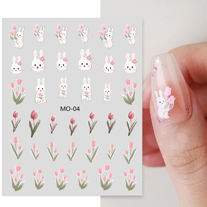 5d Timbul Bunga Nail Art Stiker Bunga Tulip Terukir Pernikahan Slider Garis Geometri Daun Kupu Kuku Decals