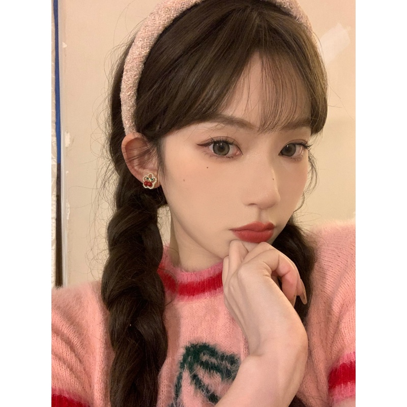 Anting Mutiara Cherry Jepang Manis Lucu Giwang Telinga Bunga Merah Untuk Perempuan Yang Indah