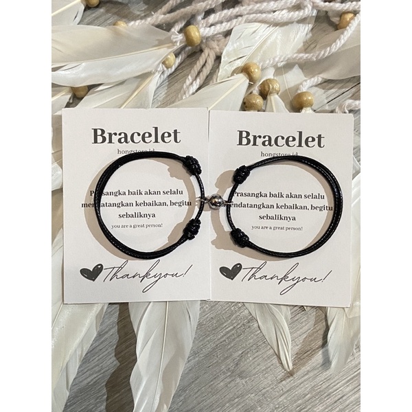 (COD) Gelang Couple Magnet Bulat Polos (2 pcs Gelang Tali Korea 1.5mm Hitam+Magnet Anti air  / AR_Co