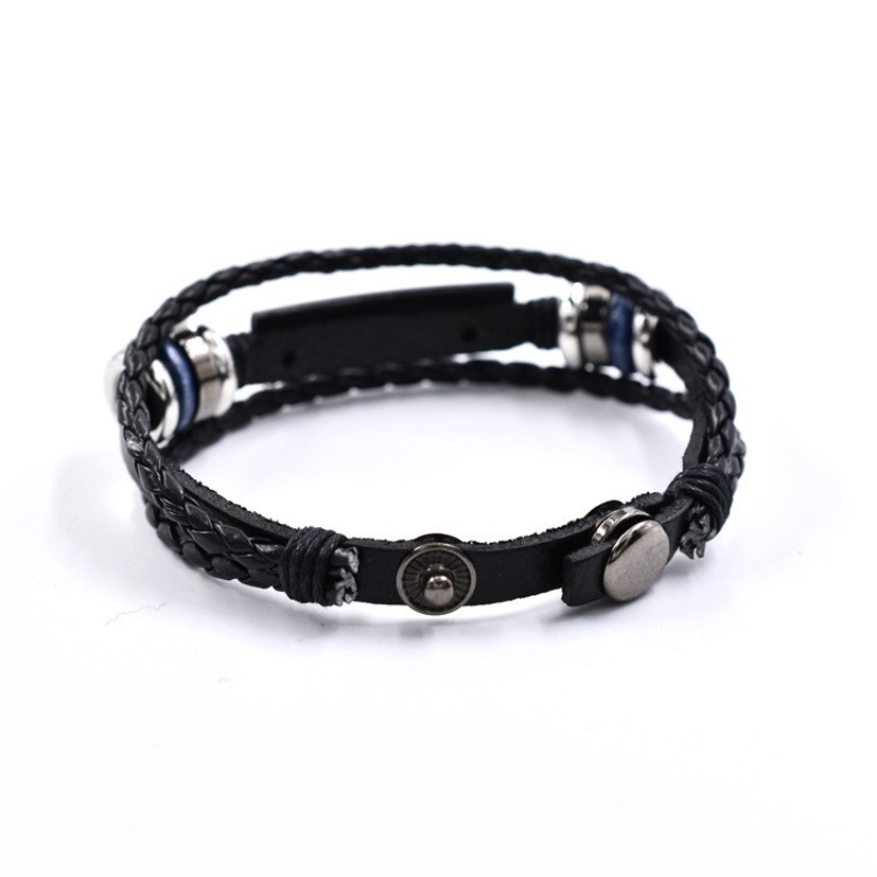 [Z H Perhiasan] Vintage Pasangan Manik-Manik Gelang Kulit Pria Dan Wanita Fashion Stainless Steel Multilayer Gelang Punk Pesta Rock Perhiasan Aksesoris