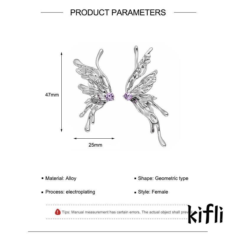 [KD] Anting Kupu-Kupu Biokimia Logam Cair Anting Rasa Desain Zirkon Ungu Asimetris