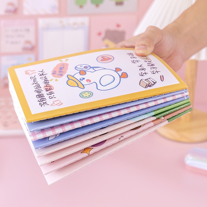 Anak-anak Kartun Kawaii Buku Tulis Notebook/Bunga Dicetak Ultra-Tipis Persegi Portabel Siswa Buku Pekerjaan Rumah