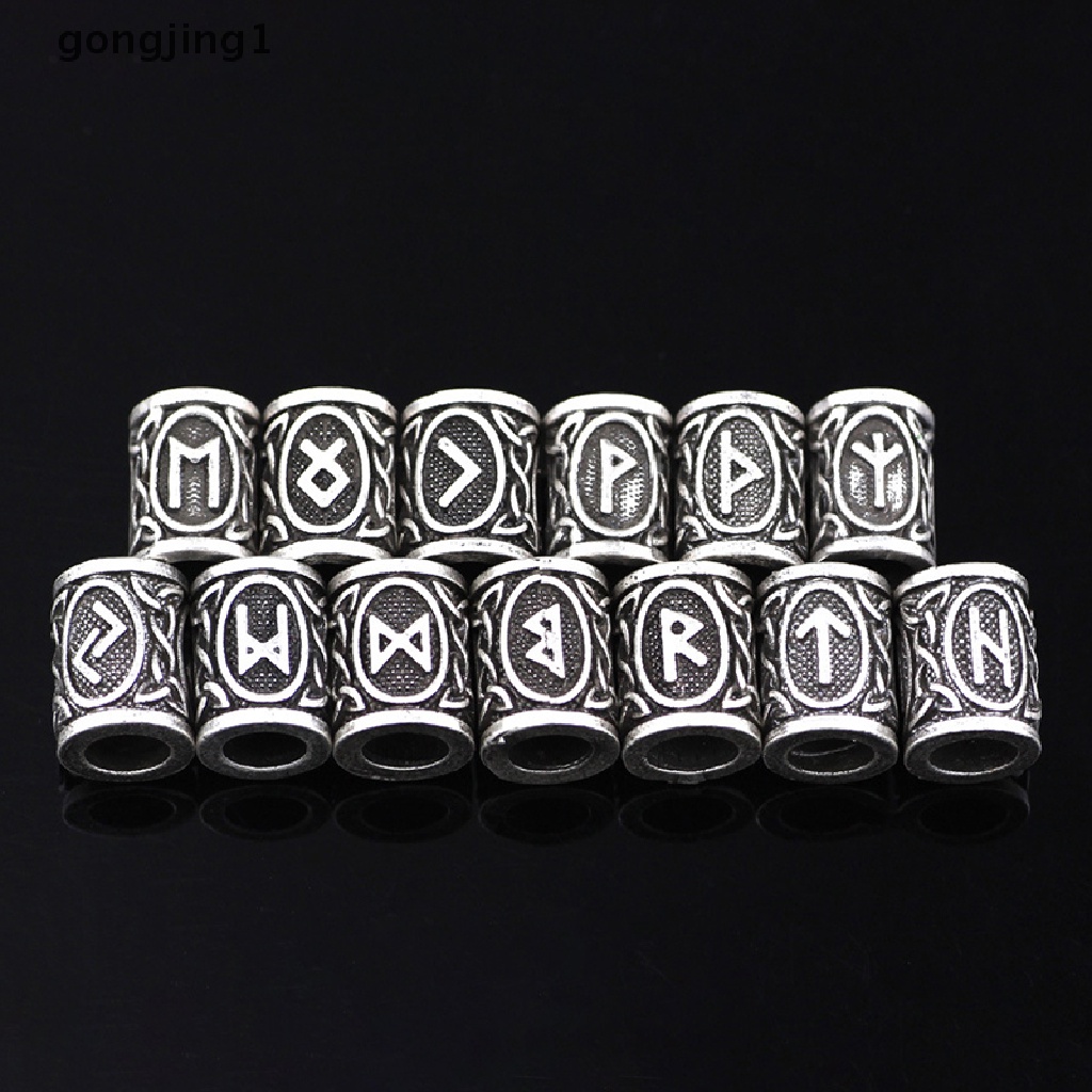 Ggg 24pcs Viking Runes Set Manik-Manik Longgar Spacer Manik-Manik Untuk Kepang Rambut Gimbal Beads DIY Membuat Perhiasan ID