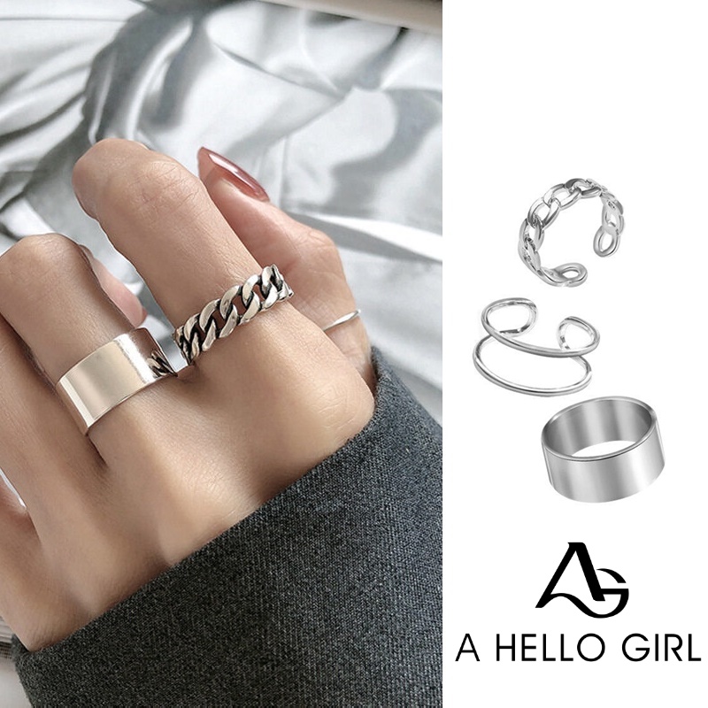 3pcs / Set Cincin Jari Telunjuk Model Terbuka Lapisan Ganda Glossy Dapat Disesuaikan Gaya Korea Untuk Unisex