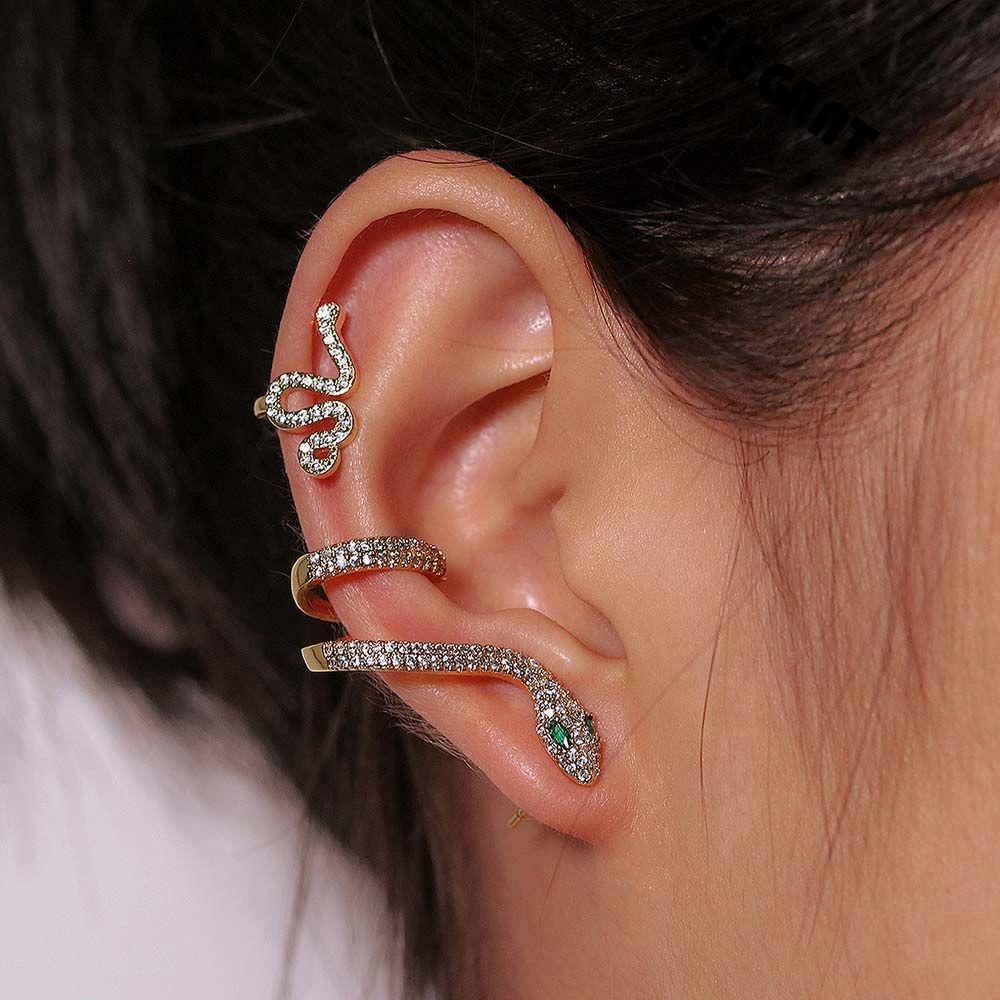 [Elegan] Wanita Anting Pejantan Kepribadian Temperamen Punk Alloy Gadis Zirkon Telinga Tulang Klip