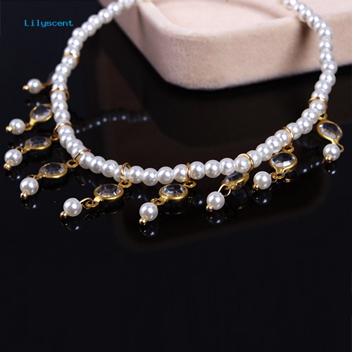 Lilyscent Wanita Mutiara Imitasi Berlian Imitasi Gelang Kaki Jumbai Barefoot Ankle Foot Jewelry