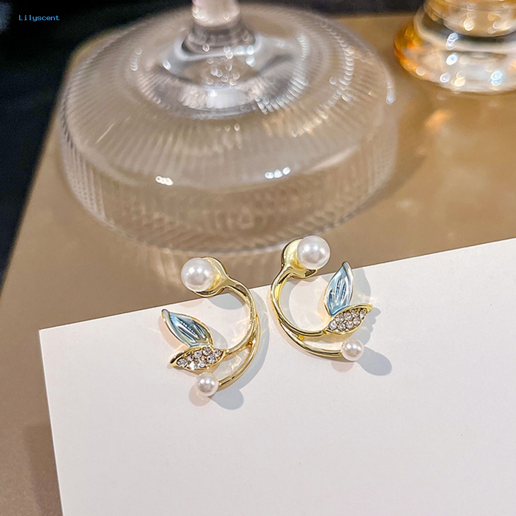 Lilyscent 1pasang Giwang Telinga Warna Silver Untuk Pacaran Temperamen Mermaid Tail Shape Rhinestone Earrings All-match