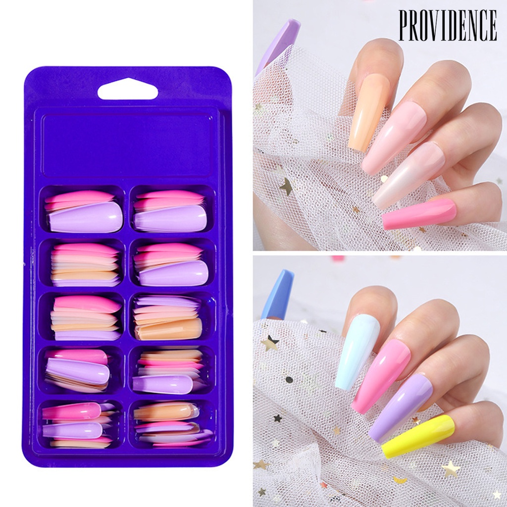 Providence 100Pcs/Box Faux Nail Patch Lipat Tanpa Jejak Bentuk T Panjang Penutup Penuh Warna-Warni Manicure Extension Fake Nail Tips Nail Salon Supply