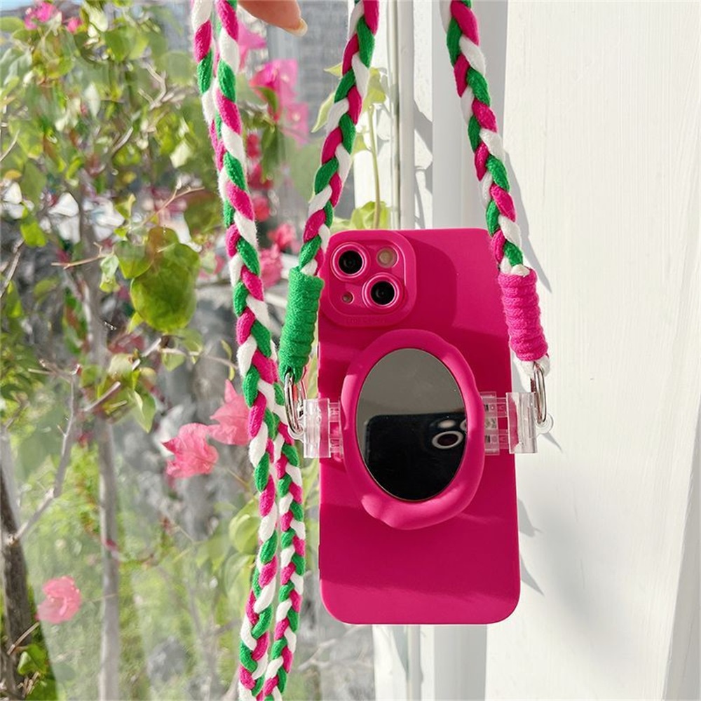 Merah Hijau Oval Cermin Telepon Klip Belakang Tali Warna-Warni Anyaman Telepon Kembali Lanyard Phone Case Dekorasi Strap Portable Anti Rontok Universal