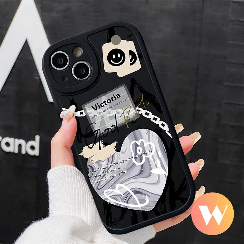 IPHONE Trendy Merek Comme des Garcons Ins Graffiti Cinta Hati Case Kompatibel Untuk Iphone7-6 6s 8plus 11 XR X XS Max13 12 14 Pro Max SE 2020 Smile Label Lembut Tpu Cover