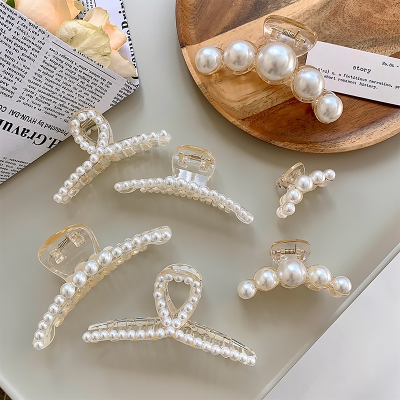 1pcs Imitation Pearl Hair Claw 13 Sizes For Choice Plastic Hairpin For Mature Women Girls Simple Headwear