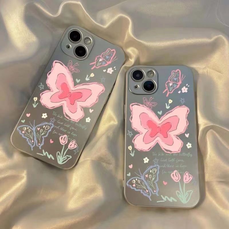 IPHONE Butterfly Soft Case Kompatibel Untuk Iphone11 14 13 12 Pro Max XS XR X8 7 6S Plus Casing Ponsel Mini Electroplate TPU Silikon Shockproof Cover