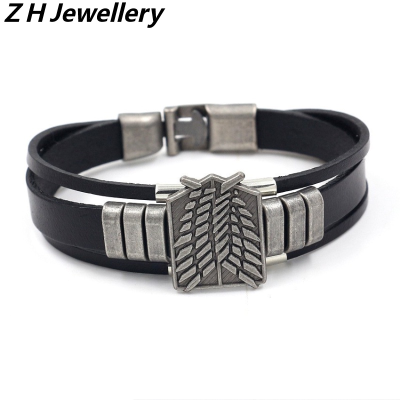 [Z H Perhiasan] Vintage Rock Mencolok Raksasa Kulit Asli Gelang Pria Dan Wanita Fashion Stainless Steel Multilayer Manik-Manik PU Gelang Punk Pesta Perhiasan Aksesoris