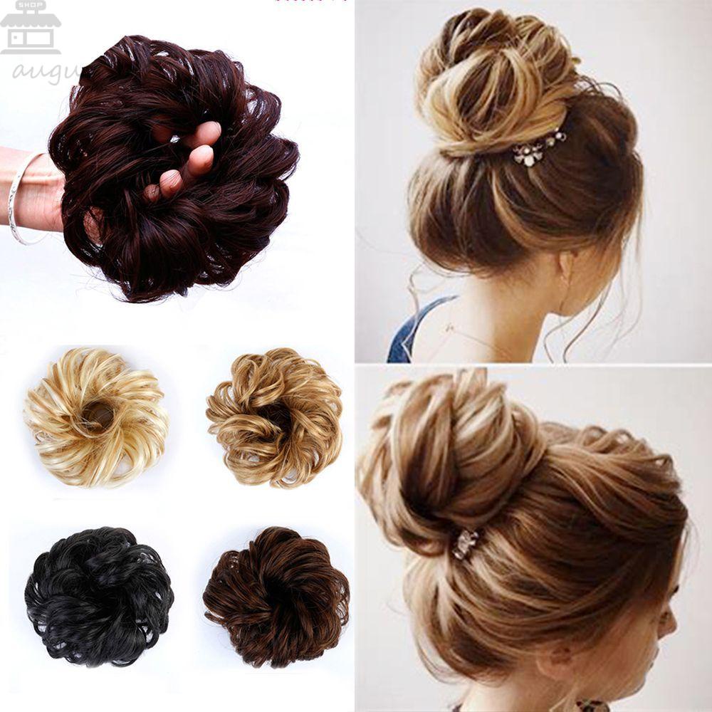 Augustina Hair Bun Rambut Sintetis Fashion Pernikahan Messy Wave Curly Hair Extension Ponytail Updo Cover