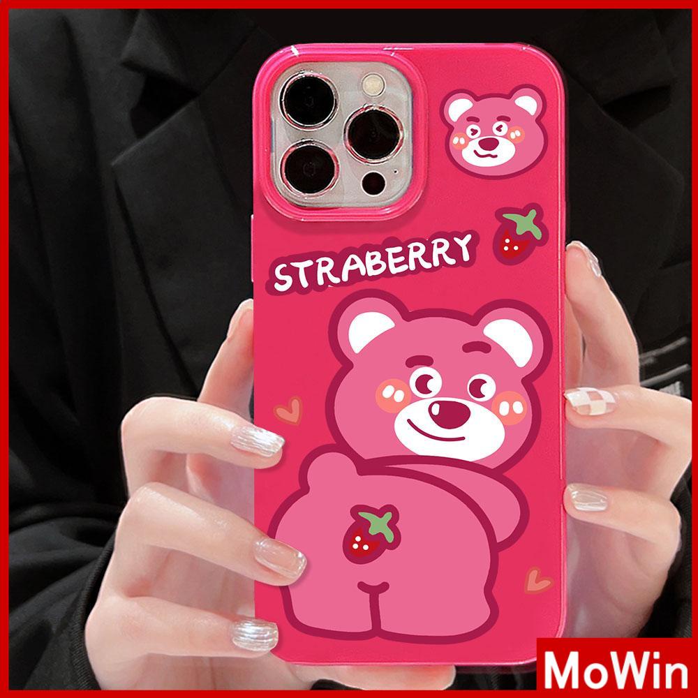 For iPhone 14 Pro Max iPhone Case Black Glossy TPU Soft Case Shockproof Protection Camera Strawberry and Bear Compatible with iPhone 13 Pro max 12 Pro Max 11 xr xs max 7Plus 8Plus