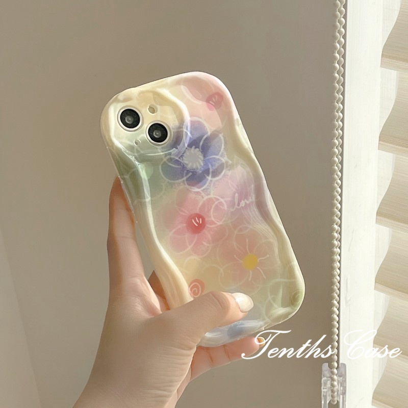 Kompatibel Untuk IPhone14 13 12 11 Pro Max8 7 6 6s Plus X Xr Xs Max SE 2020 Gaya Anak Perempuan Motif Bunga Warna-Warni Casing Ponsel Cream Soft Back Cover