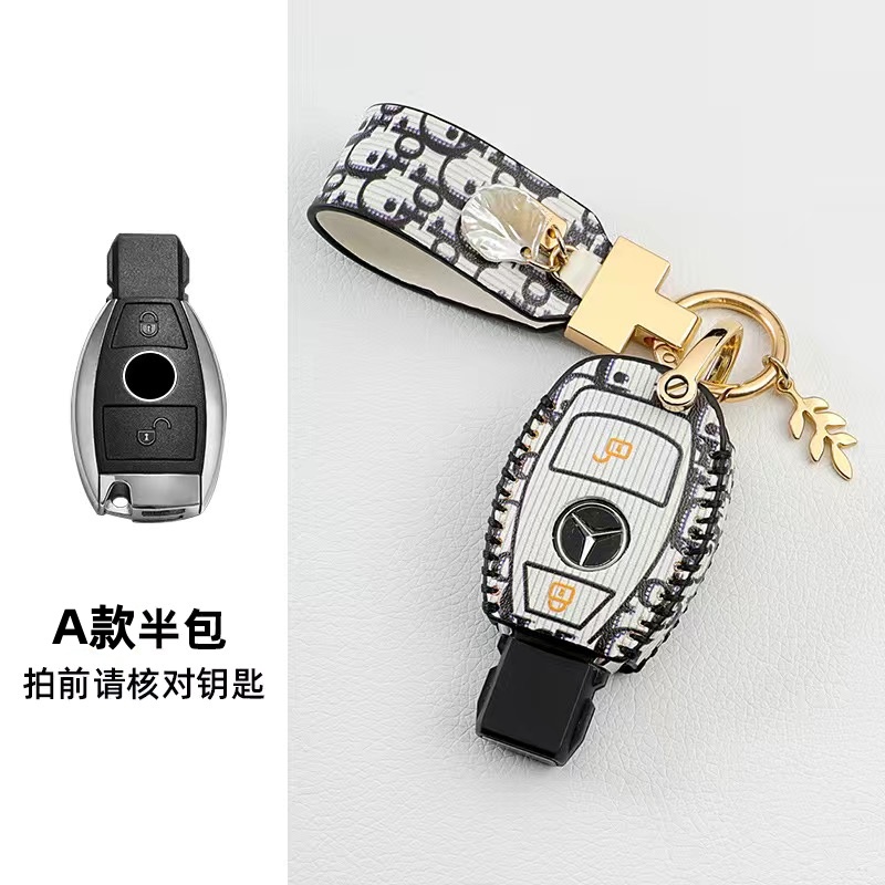 Mercedes-benz Kulit Asli car smart Key Cover Case Bag keyless remote holder Gantungan Kunci keyring casing Pelindung A-Class C-Class E-Class