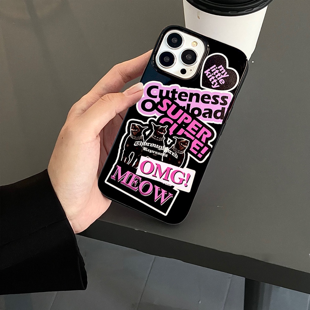 IPHONE Ins Super Cool Girls Warna Kontras Hitam Glossy Ponsel TPU Soft Case Cover Untuk Iphone7-8 PLUS X XR XS 11 12 13 14 MINI PRO MAX SE 2020