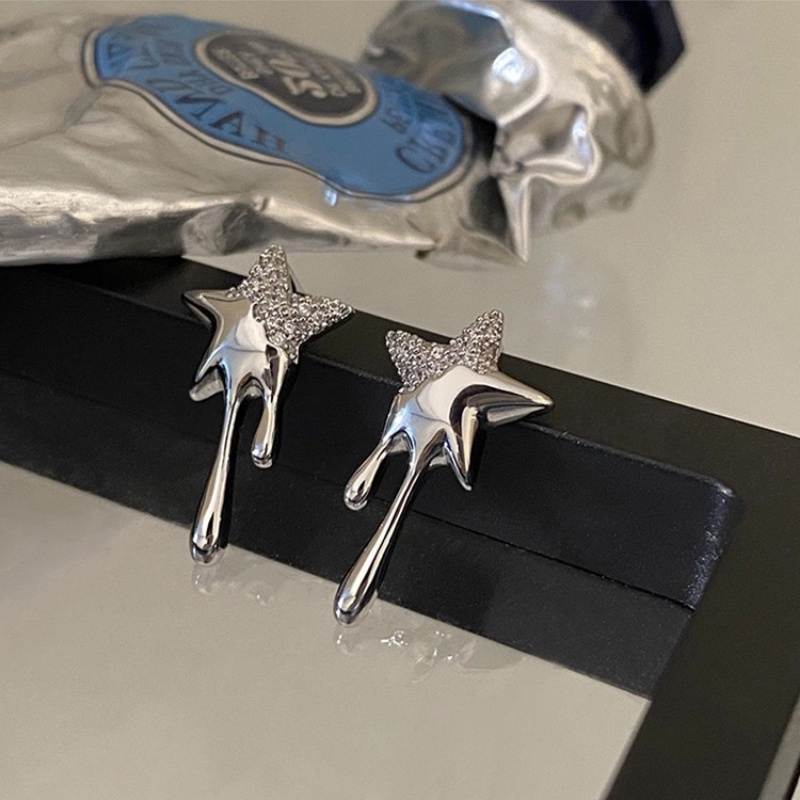Y2k S925 Perak Jarum Korea Bintang Zirkon Drop Anting Untuk Wanita Komuter Earring
