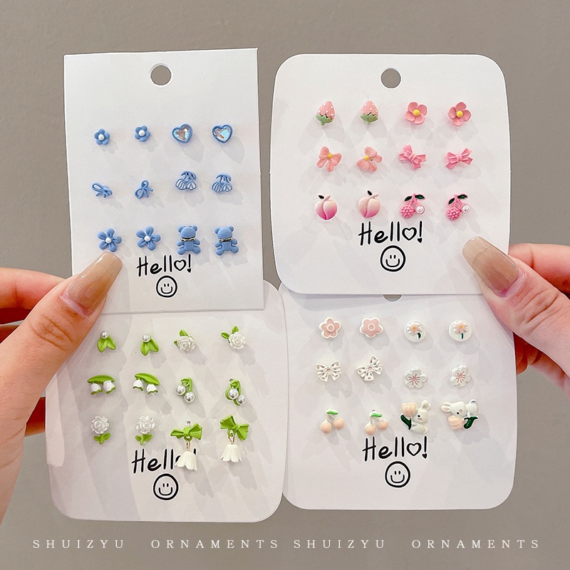 6pcs Set Anting Perempuan Anting Bunga 2023anting Meledak Baru Jarum Perak Sederhana