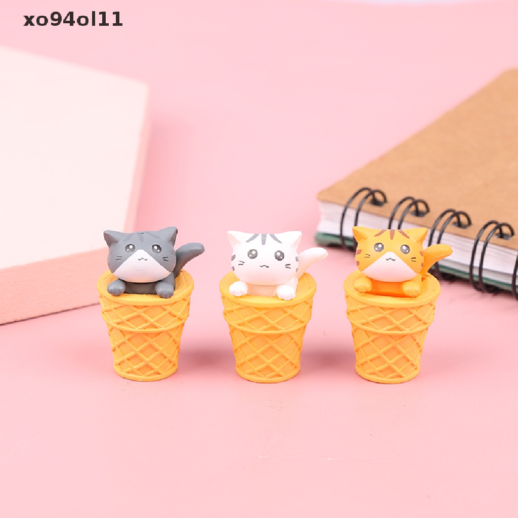 Xo Gourmet Ice Cream Cat Kitten Mikro Landscape Berkebun Boneka Desktop Ornamen OL