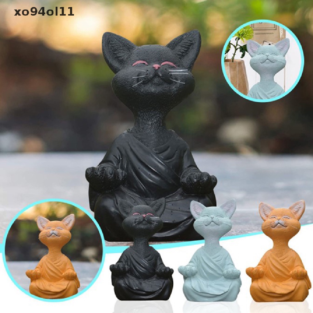 Patung Kucing Buddha Hitam XO Aneh Meditasi Yoga Koleksi Happy Cat OL