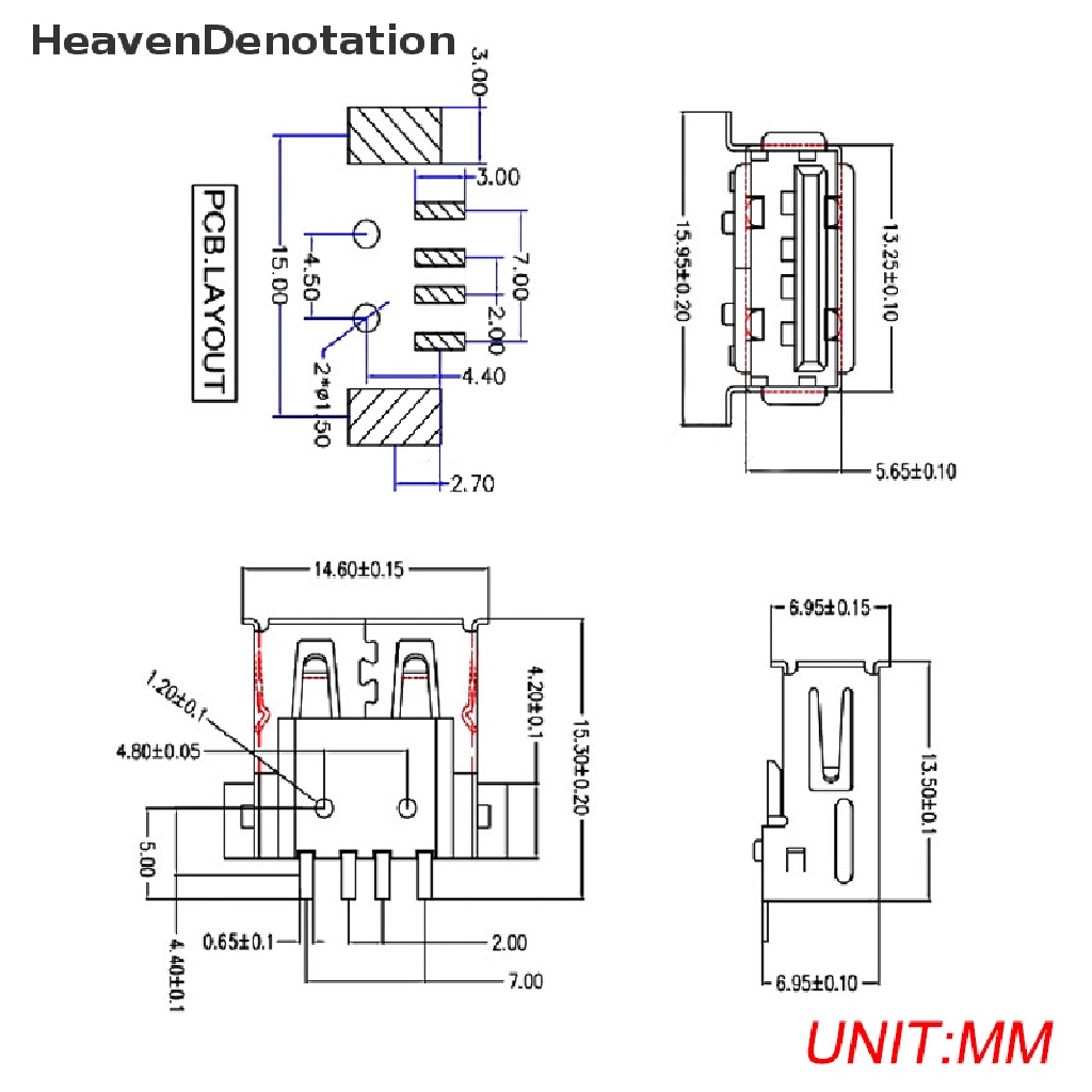 [HeavenDenotation] 10pcs USB2.0 Tipe A Standard Port Female Solder Jacks Konektor PCB Socket USB-A type SMT 4Pin HDV