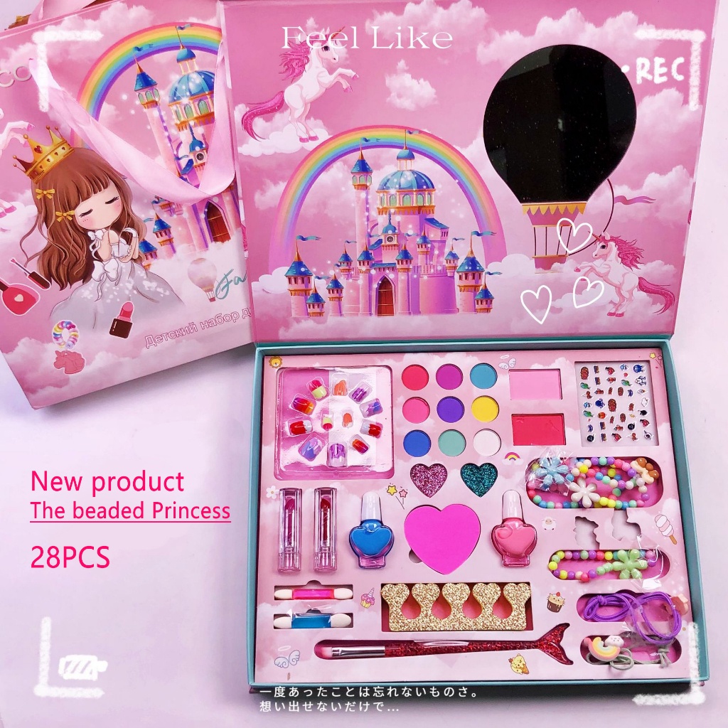 【Ready stock】30PCS Kids Makeup Set non-toxic safe girls early education toy princess gift watercolor makeup box儿童化妆盒 过家家