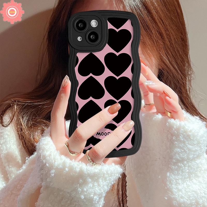 Case Oppo A54 A57 A16 A55 A5s A16K A17K A15 A17 A7 A96 A52 A95 A74 A77 A76 A1k A77s A12 A78 A58 A3s A53 Reno 8T 7 8 7Z 6 8Z A9 A5 A16s Lukisan Minyak Love Hati Bergelombang Soft Cover Tepi