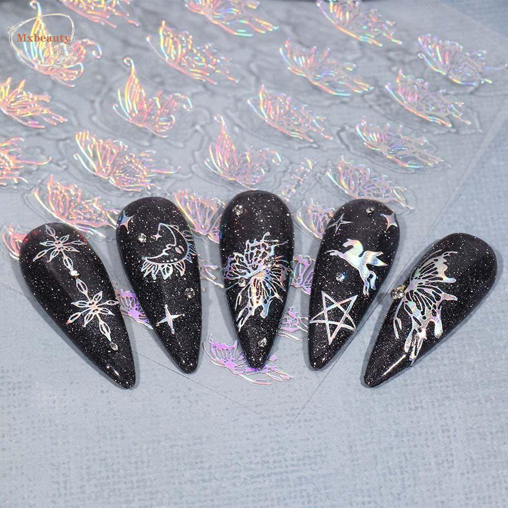 Mxbeauty Stiker Kuku Laser Wanita Fashion Rose gold Bintang Manikur Aksesoris Nail Art Dekorasi