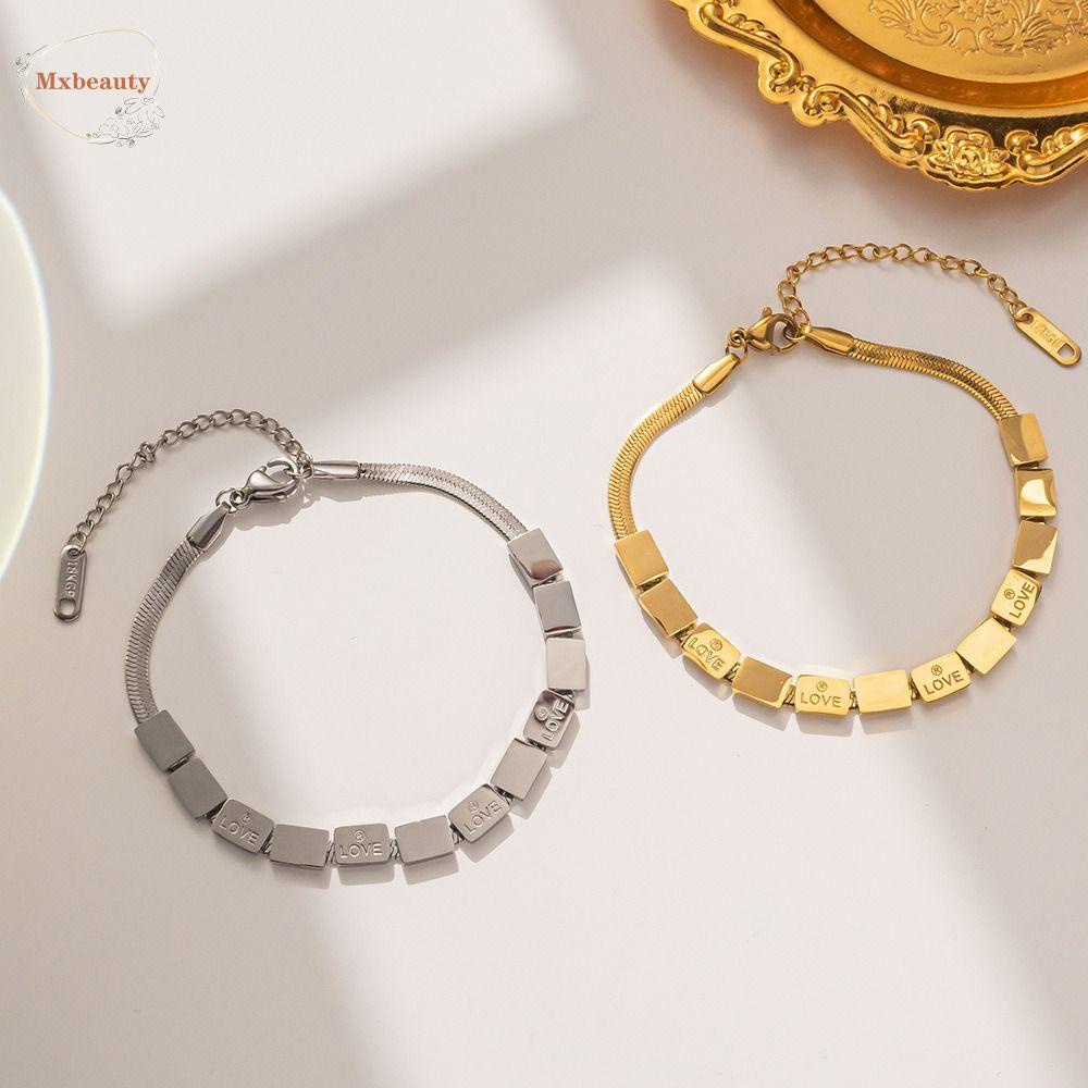 Mxbeauty Gelang Kubus Temperamen Dingin Desain Minoritas Gadis Hadiah Pesta Perhiasan Aksesoris Baja Titanium Perhiasan Gaya Korea