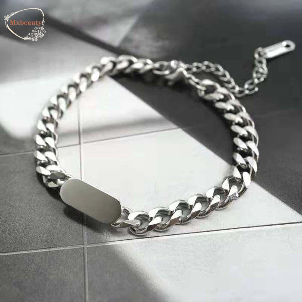 Mxbeauty Pria Link Gelang Punk Hip Pop Pesona Geometris Rantai Logam Dapat Disesuaikan Gaya Korea