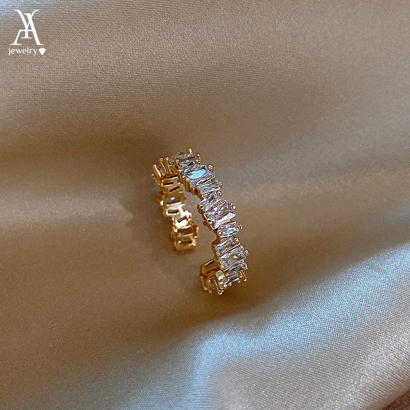 Ay (CN) Cincin Emas 18K Cubic Zirconia Kawin Tunangan Adjustable Ring Untuk Aksesoris Wanita