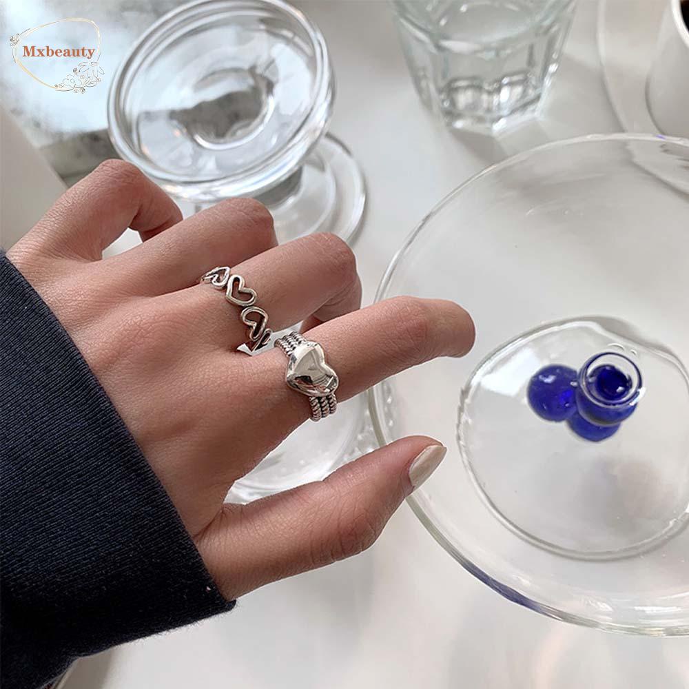 Mxbeauty Cincin Terbuka Tren Pasangan Hadiah Wanita Hati Cinta Fashion Perhiasan