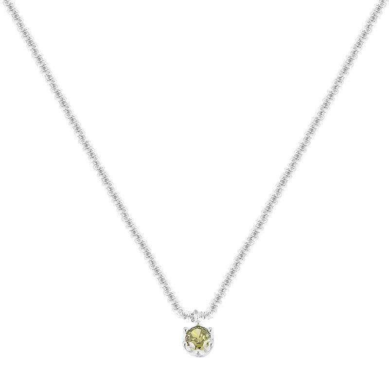 Yeezii Kalung Batu Permata Hijau Berkilau Silver Liontin Rantai Choker Untuk Aksesoris Perhiasan Wanita