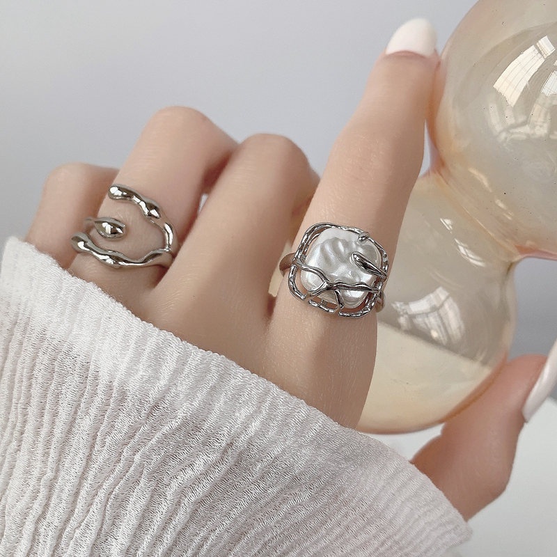 Korea Set Cincin Emas Perak Camellia Hati Kupu-Kupu Mutiara Kristal Hollow Twist Finger Rings Untuk Aksesoris Wanita Perhiasan