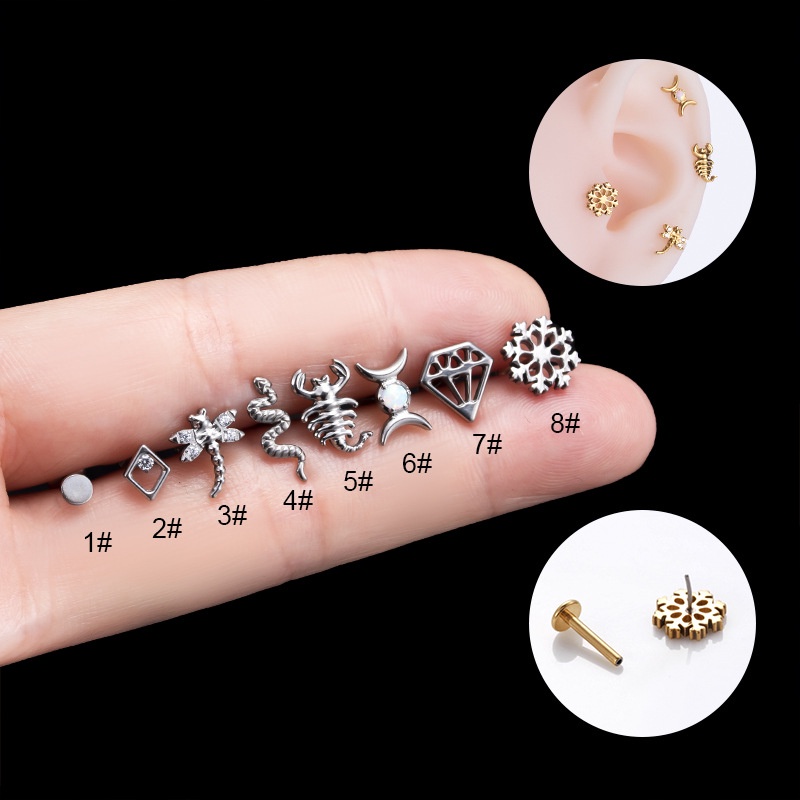 1biji Dragibfkt Snowflake Scorpion Bentuk Bedah G23 Baja Titanium Labretstud Labret Stud Kepala Datar Tindik Bibir Tulang Rawan Helix Tragus Earring Stud