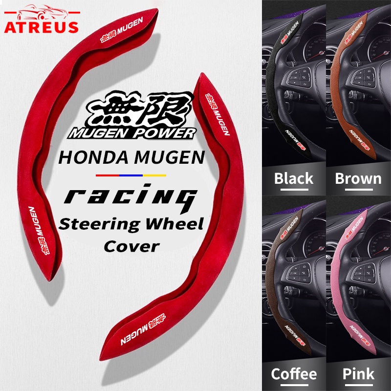 Cover Pelindung Setir Mobil Honda Mugen Racing Suede Steering Wheel Cover Anti Slip Serap Keringat Untuk Freed Brio City Civic CRV HRV BRV Accord Jazz