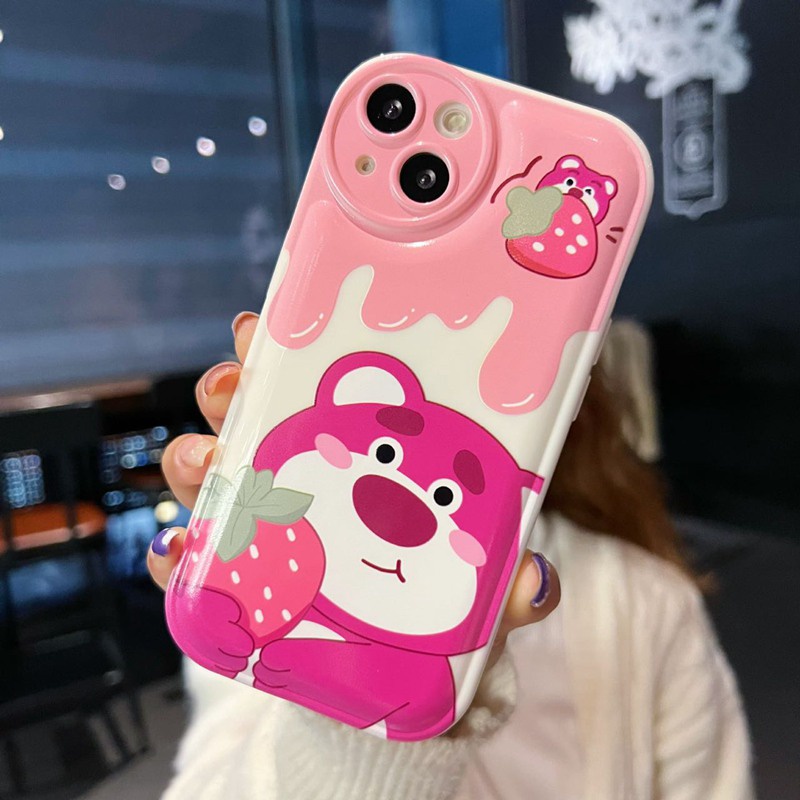 Cute Airbag Soft Case for IPhone 6S 7 8 Plus XR XS Max IPhone 11 12 13 14 Pro Max 14 Plus 7+ 8+ Cream Strawberry Bear Winnie The Bear Cartoon for Women Girl Missconnie Casing HP IPHONE 11 PRO MAX