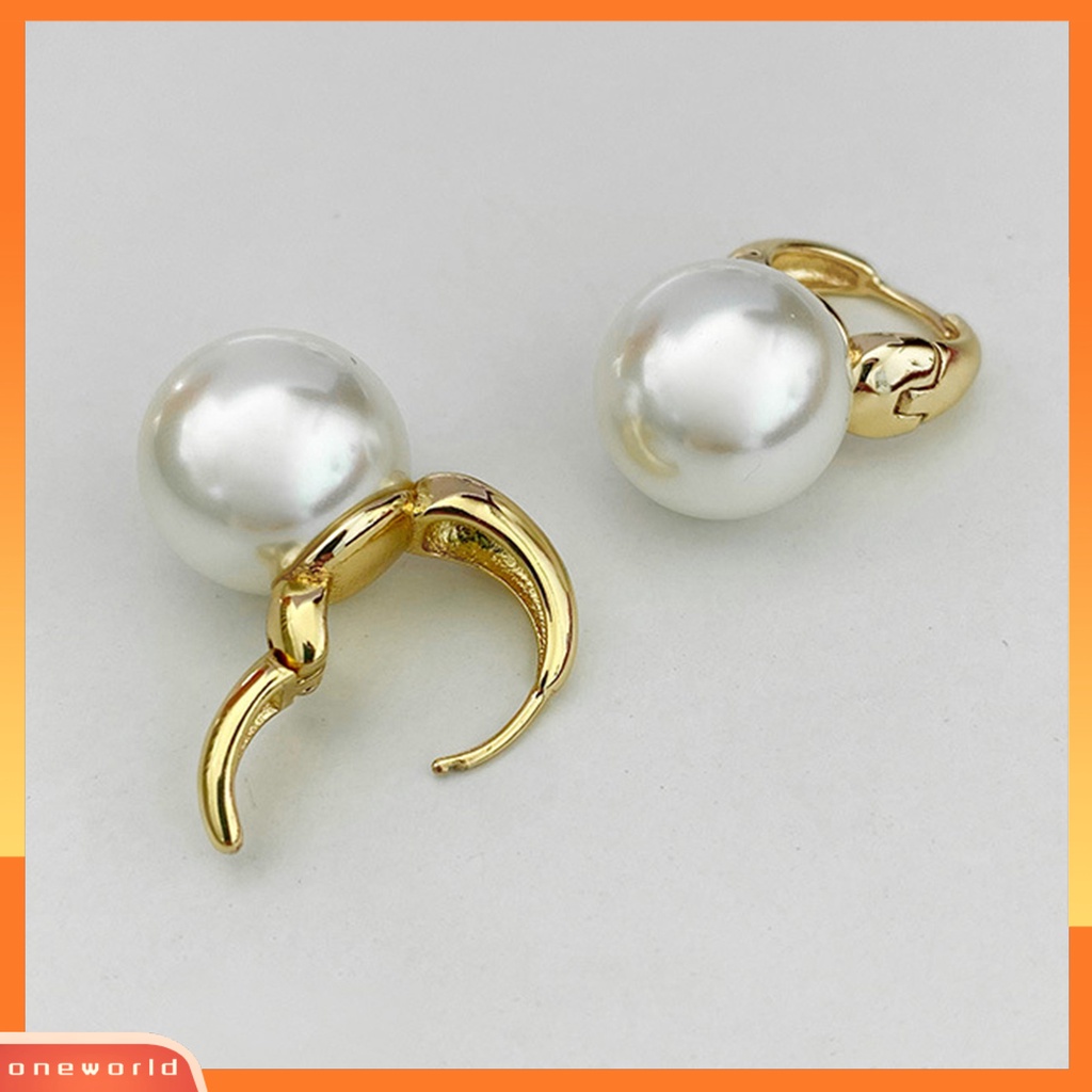 [EONE] 1pasang Anting Pejantan Temperamen Geometris Vintage Hong Kong Gaya High Gloss Hias Elegan Faux Pearl Hoop Earrings Aksesoris Wanita